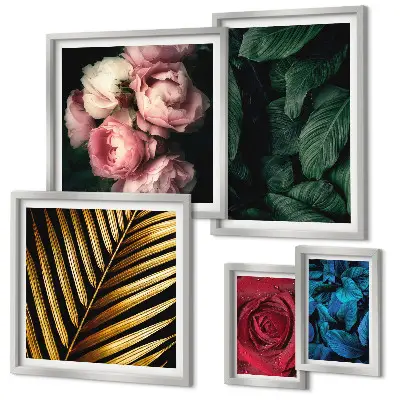 Set van moderne schilderijen met plantaardige bloemmotieven