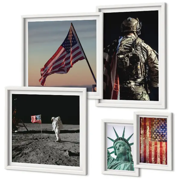 Schilderijenset moderne Amerikaanse symboliek set met historische symboliek
