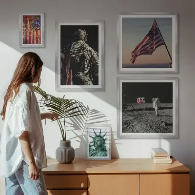 Schilderijenset moderne Amerikaanse symboliek set met historische symboliek