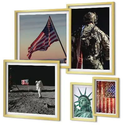 Schilderijenset moderne Amerikaanse symboliek set met historische symboliek