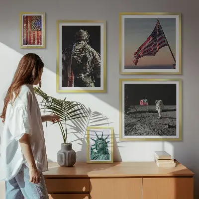 Schilderijenset moderne Amerikaanse symboliek set met historische symboliek