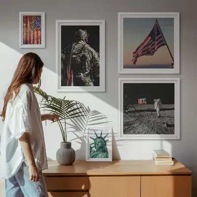 Schilderijenset moderne Amerikaanse symboliek set met historische symboliek