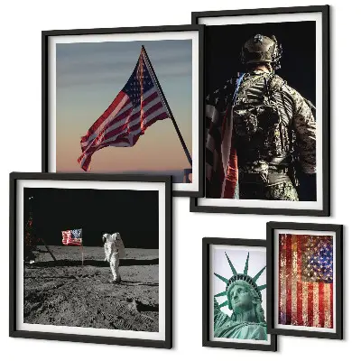 Schilderijenset moderne Amerikaanse symboliek set met historische symboliek