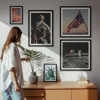 Schilderijenset moderne Amerikaanse symboliek set met historische symboliek
