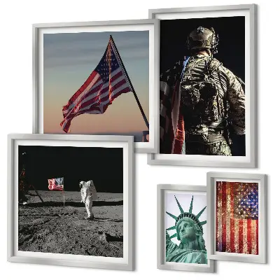 Schilderijenset moderne Amerikaanse symboliek set met historische symboliek