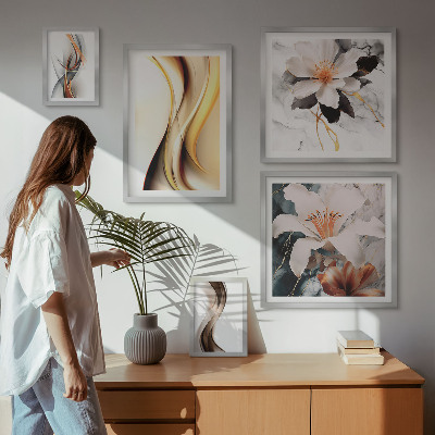 Wanddecoratie compositie Stijlvolle abstracte bloemen
