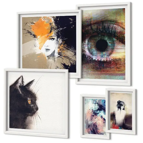 Moderne schilderijen set met abstracte kunstportretten