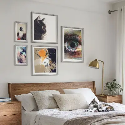 Moderne schilderijen set met abstracte kunstportretten
