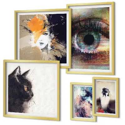 Moderne schilderijen set met abstracte kunstportretten
