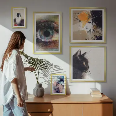 Moderne schilderijen set met abstracte kunstportretten