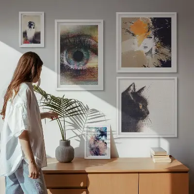 Moderne schilderijen set met abstracte kunstportretten