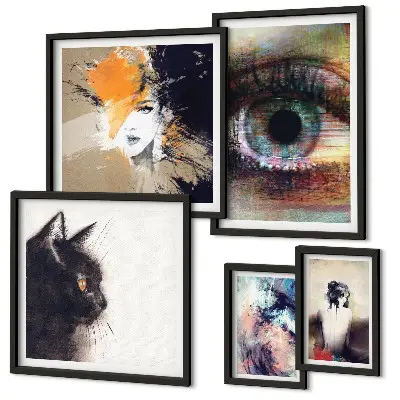 Moderne schilderijen set met abstracte kunstportretten