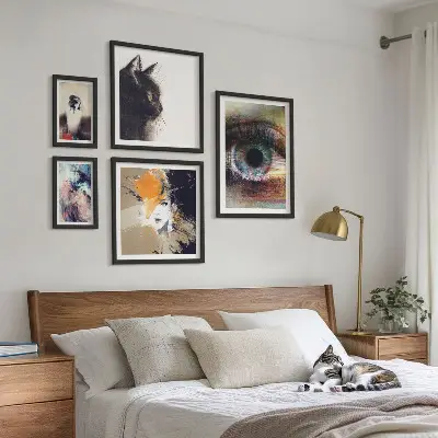 Moderne schilderijen set met abstracte kunstportretten