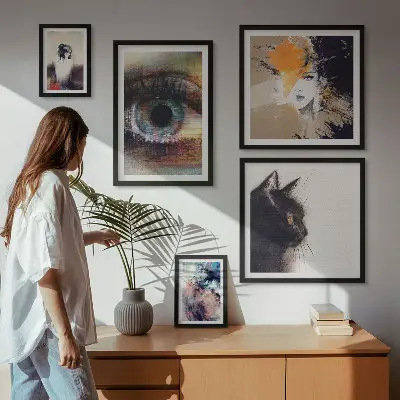 Moderne schilderijen set met abstracte kunstportretten