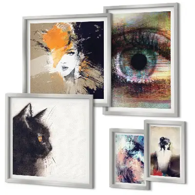 Moderne schilderijen set met abstracte kunstportretten