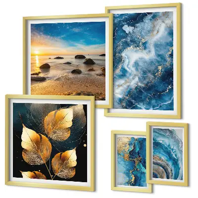 Gallery wall met abstracte blauwe landschappen