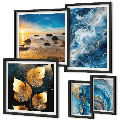 Gallery wall met abstracte blauwe landschappen