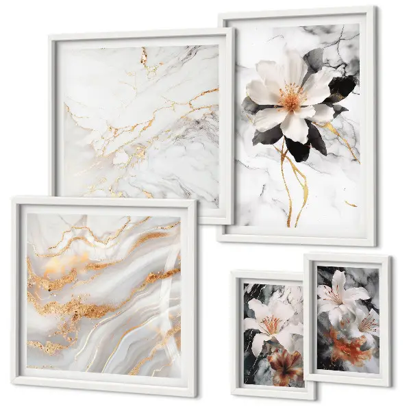Wanddecoratie compositie bloemen met een marmeren elegantie