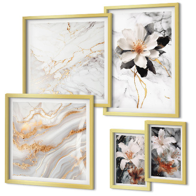 Wanddecoratie compositie Bloemen, marmer, elegantie
