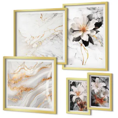 Wanddecoratie compositie bloemen met een marmeren elegantie