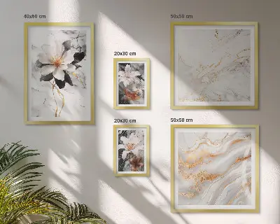 Wanddecoratie compositie bloemen met een marmeren elegantie