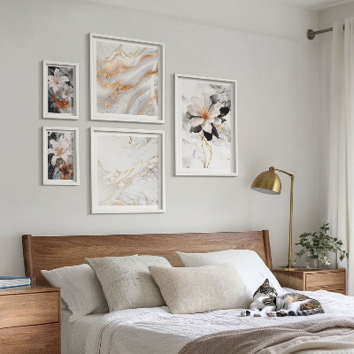 Wanddecoratie compositie Bloemen, marmer, elegantie