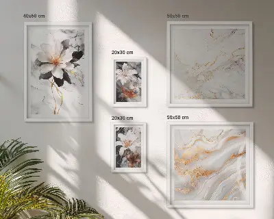 Wanddecoratie compositie bloemen met een marmeren elegantie