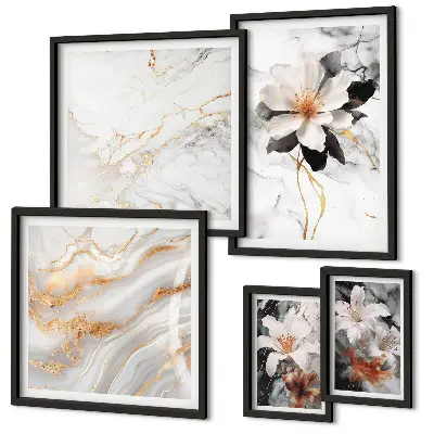 Wanddecoratie compositie bloemen met een marmeren elegantie