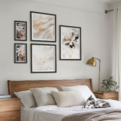 Wanddecoratie compositie Bloemen, marmer, elegantie