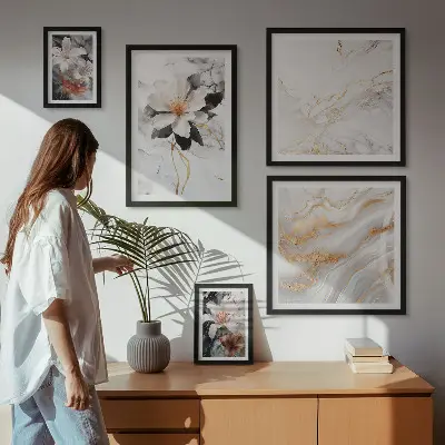 Wanddecoratie compositie bloemen met een marmeren elegantie
