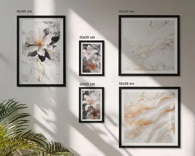 Wanddecoratie compositie bloemen met een marmeren elegantie