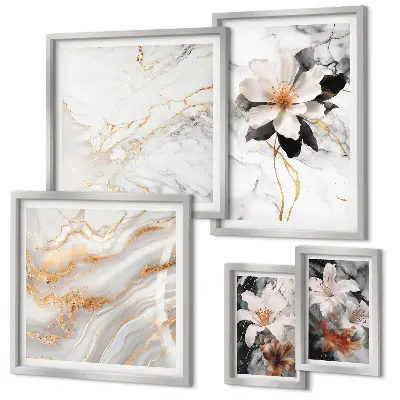 Wanddecoratie compositie bloemen met een marmeren elegantie