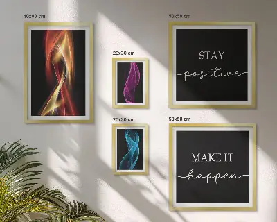 Set van moderne schilderijen met citaten, lichtpatronen en inspiraties