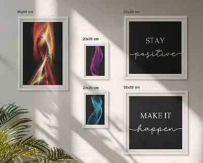 Set van moderne schilderijen met citaten, lichtpatronen en inspiraties
