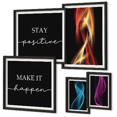 Set van moderne schilderijen met citaten, lichtpatronen en inspiraties