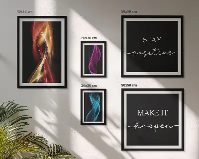 Set van moderne schilderijen met citaten, lichtpatronen en inspiraties