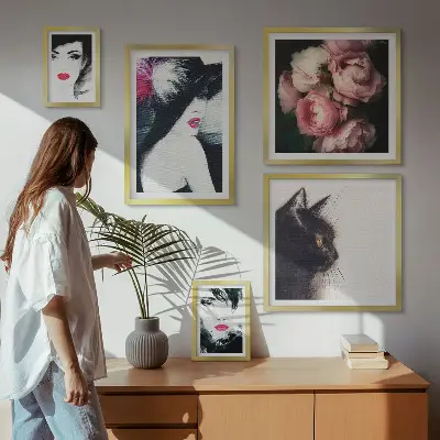 Moderne schilderijen set Stijlvolle portretten van vrouwen met rozen