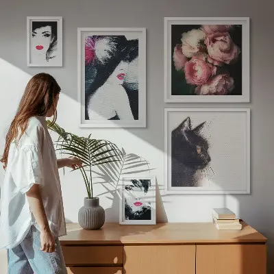 Moderne schilderijen set Stijlvolle portretten van vrouwen met rozen