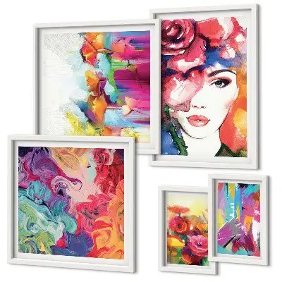 Moderne schilderijen set Kleurrijke abstracte portretten