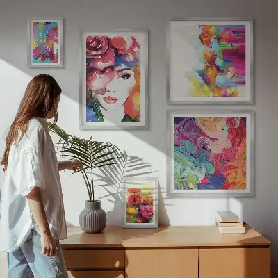 Moderne schilderijen set Kleurrijke abstracte portretten