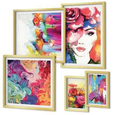 Moderne schilderijen set Kleurrijke abstracte portretten
