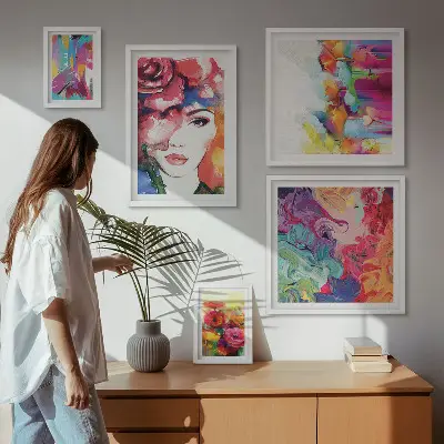 Moderne schilderijen set Kleurrijke abstracte portretten
