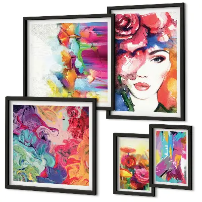 Moderne schilderijen set Kleurrijke abstracte portretten