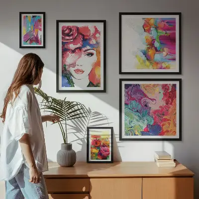 Moderne schilderijen set Kleurrijke abstracte portretten