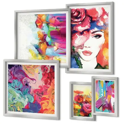 Moderne schilderijen set Kleurrijke abstracte portretten