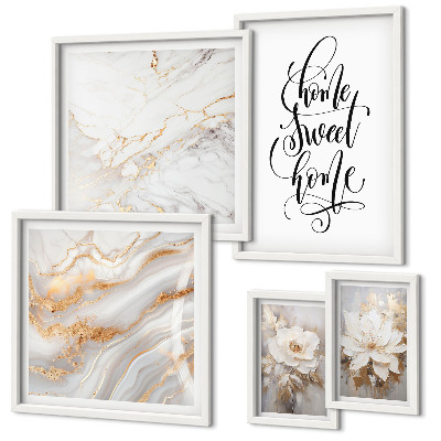 Gallery wall Stijlvol interieur met bloemen en marmer
