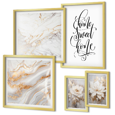 Gallery wall Stijlvol interieur met bloemen en marmer