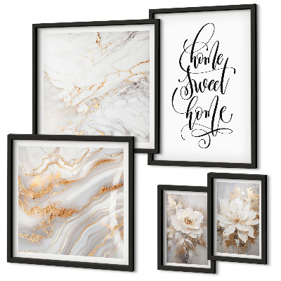 Gallery wall Stijlvol interieur met bloemen en marmer