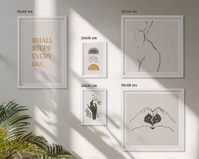 Wanddecoratie compositie met een minimalistisch design over positief denken