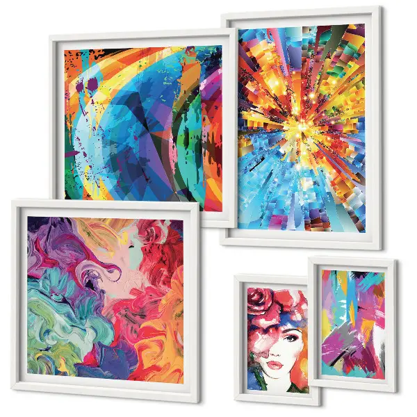 Moderne schilderijen set met abstracte kleurrijke composities